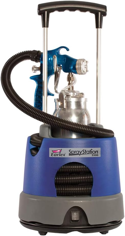 Earlex HVLP Spray Station Pro HV5500 with 650-watt turbine, metal spray gun, 13-foot hose, and on-board storage